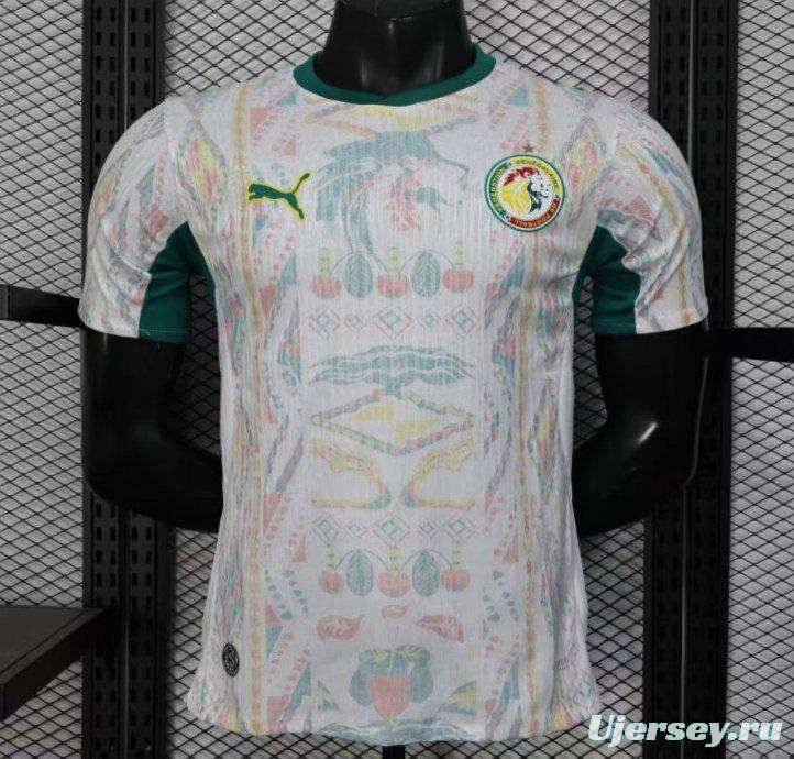 25/26 Player Version  Senegal Away White with African Traditional Pattern Jersey