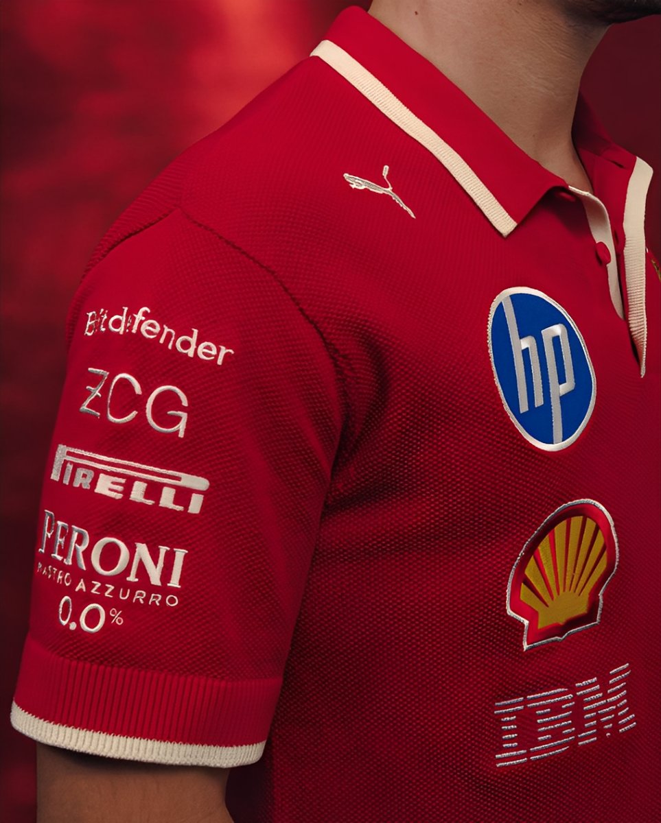 2025 F1 Scuderia Ferrari F1 Team Red with White Trim Polo Shirt