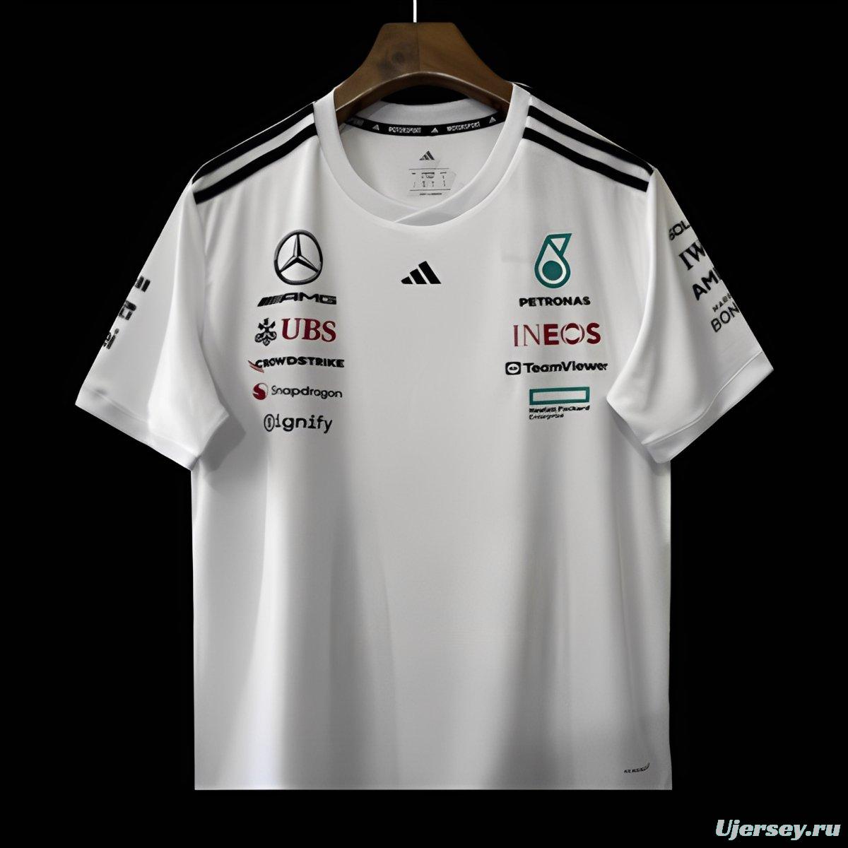 2026 Mercedes-AMG Petronas F1 Team White with Black Shoulder Stripes Shirt