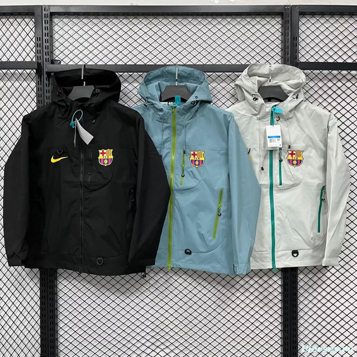 25/26 Barcelona Black/Light Grey/Cream Full Zipper Hoodie Windbreaker
