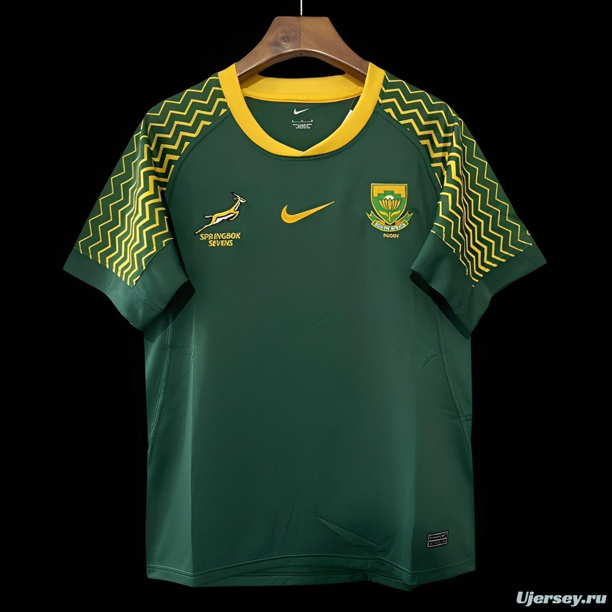 25/26 South Africa Springbok Sevens Green with Gold Chevron Sleeves Jersey