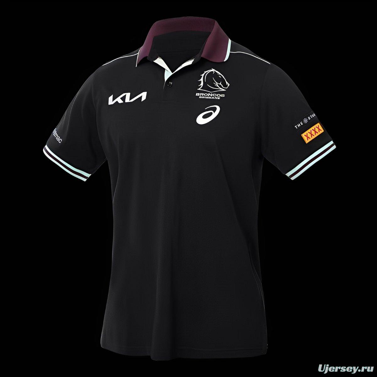 25/26 Brisbane Broncos Black with Maroon Collar Polo Shirt