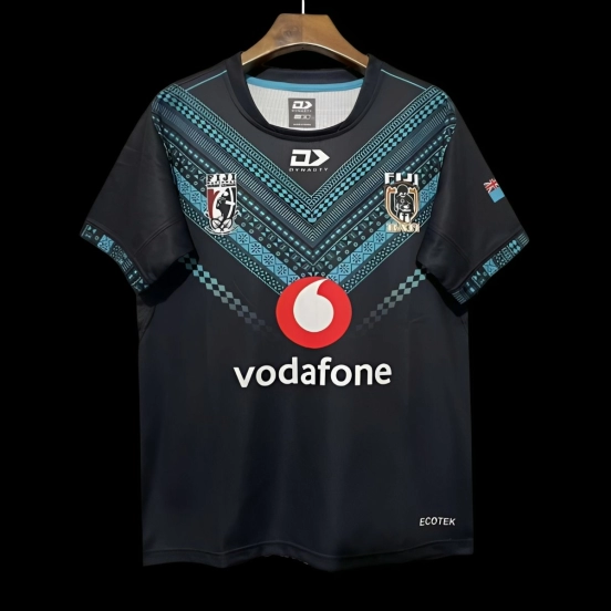 2026 Fiji Bati Black with Blue Tribal Pattern Jersey