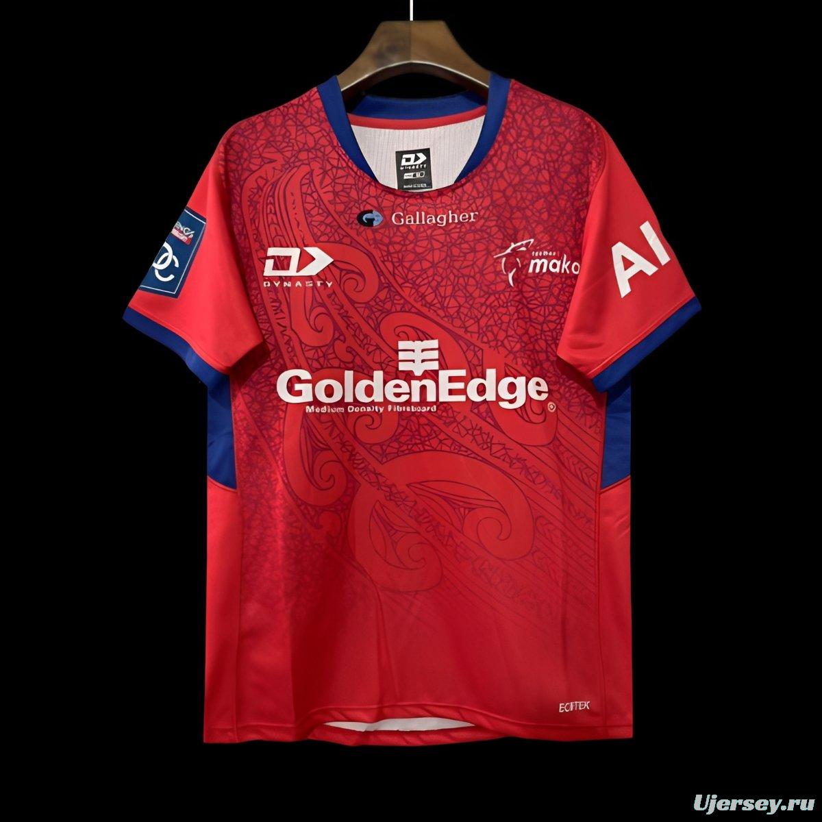 25/26 Tasman Mako Red with Maori Tribal Pattern Jersey