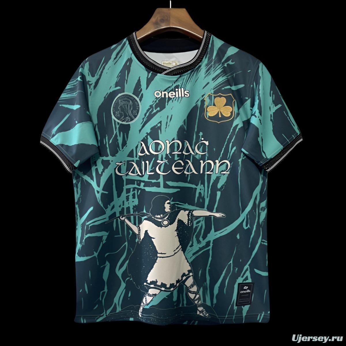 25/26 Tipperary GAA Teal with Warrior Silhouette and Abstract Brushstroke Pattern Jersey