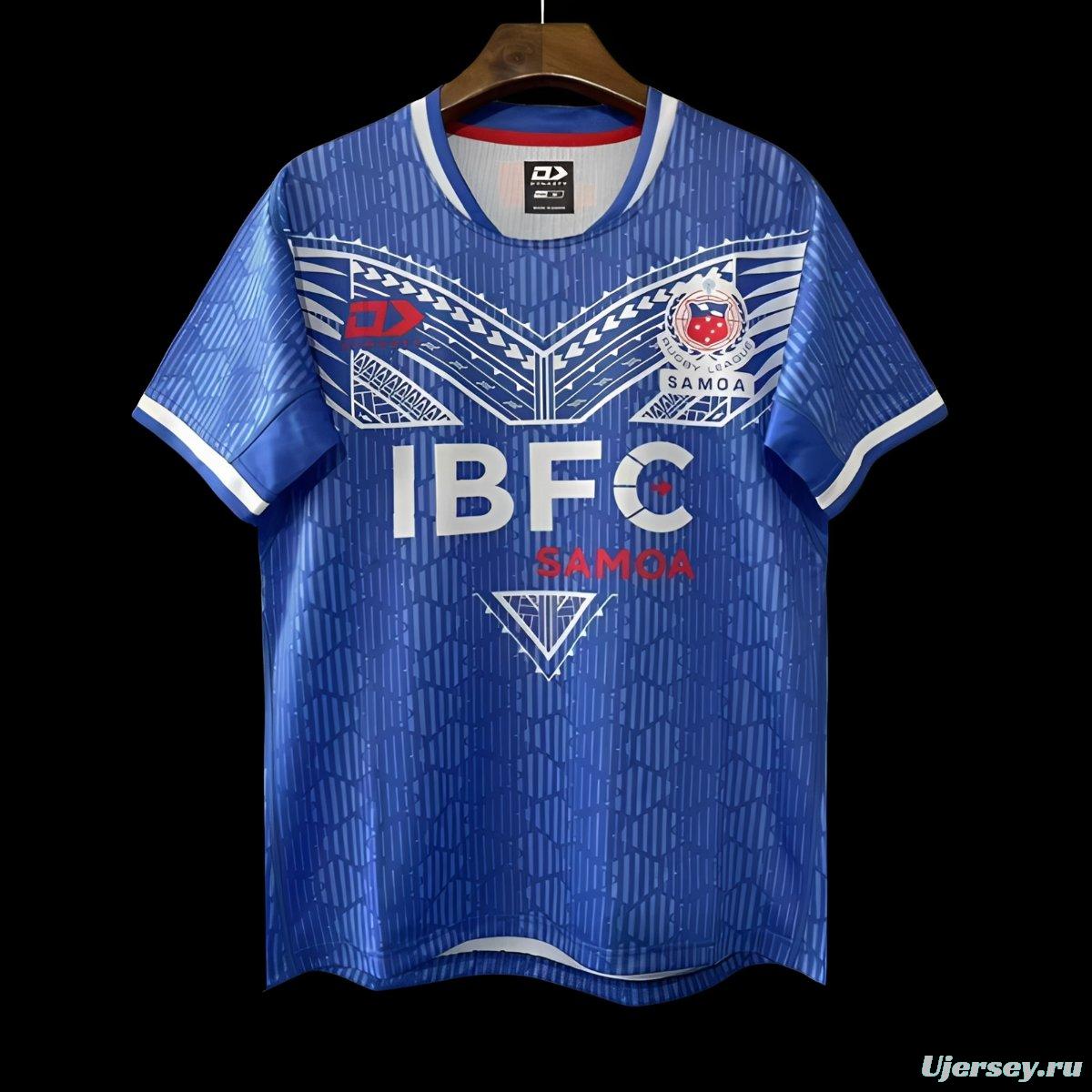 2026 Samoa Rugby League Blue with Traditional Polynesian Pattern Jersey