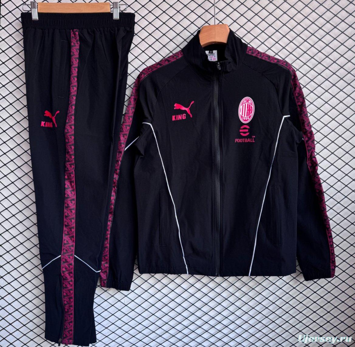 25/26 AC Milan Black/Pink Full Zipper Windbreaker + Long Pants
