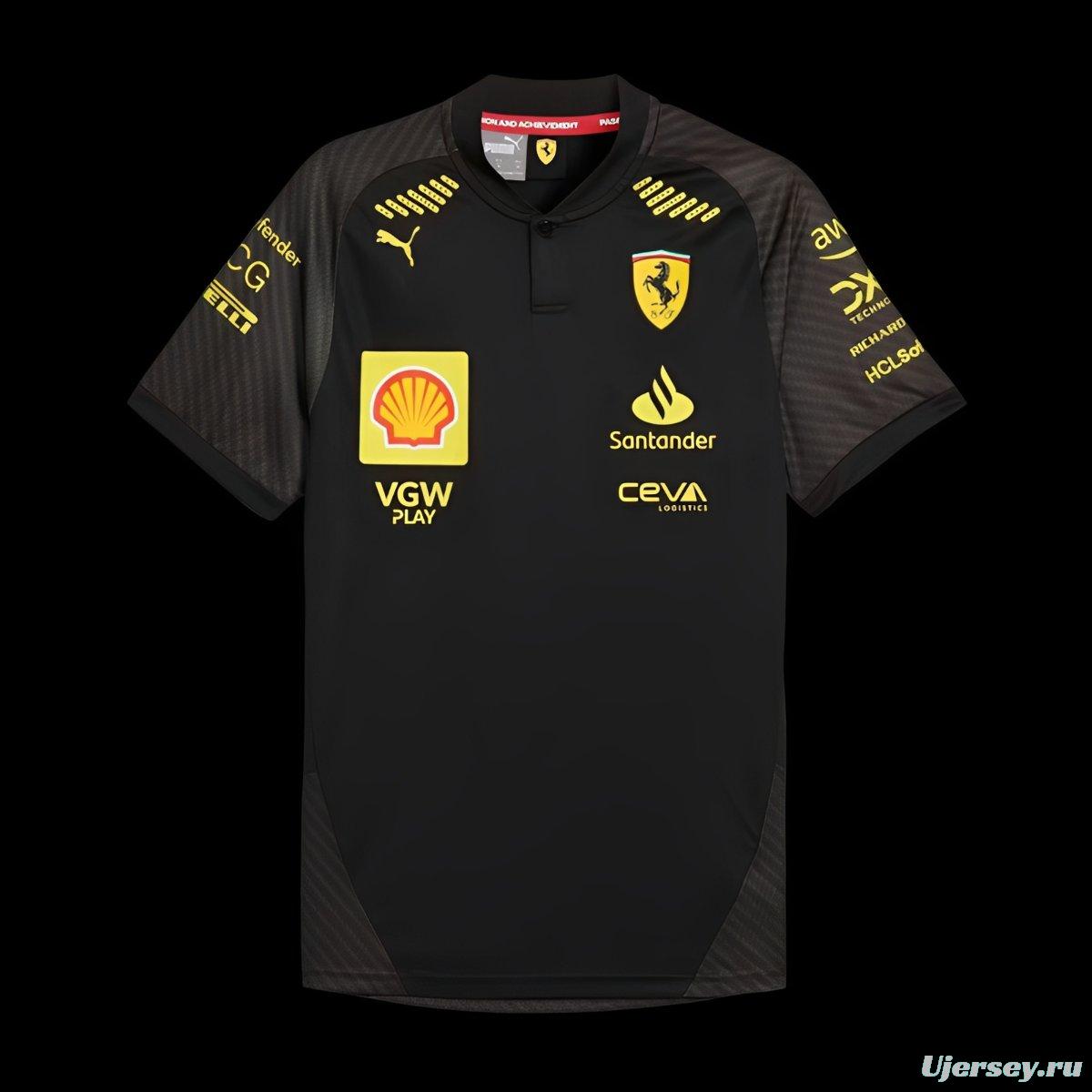 2024 F1 Scuderia Ferrari Black with Carbon Fiber Pattern Team Jersey