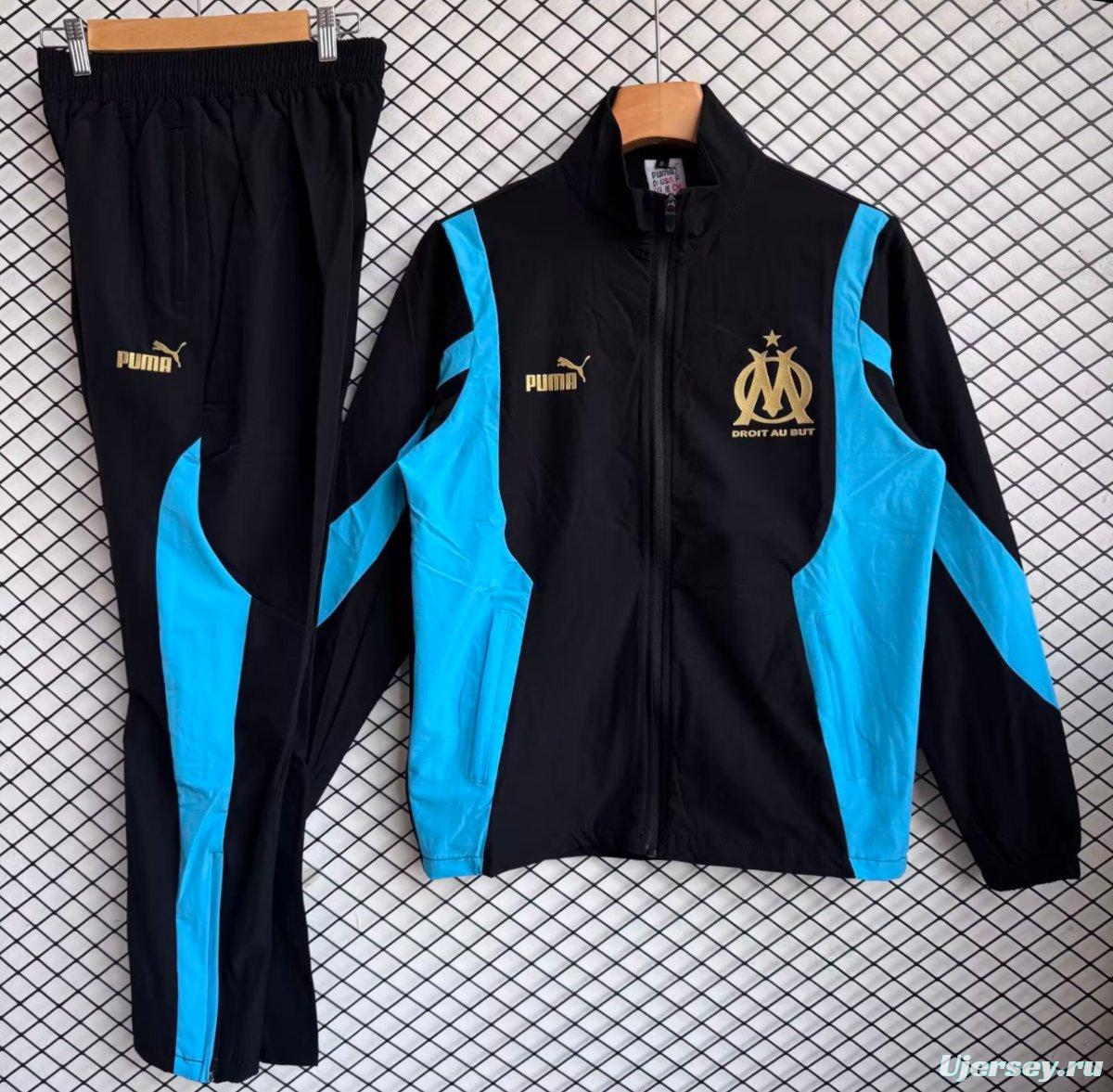 25/26 Olympique de Marseille Black with Blue Full zipper Jacket Tracksuit+ long pants