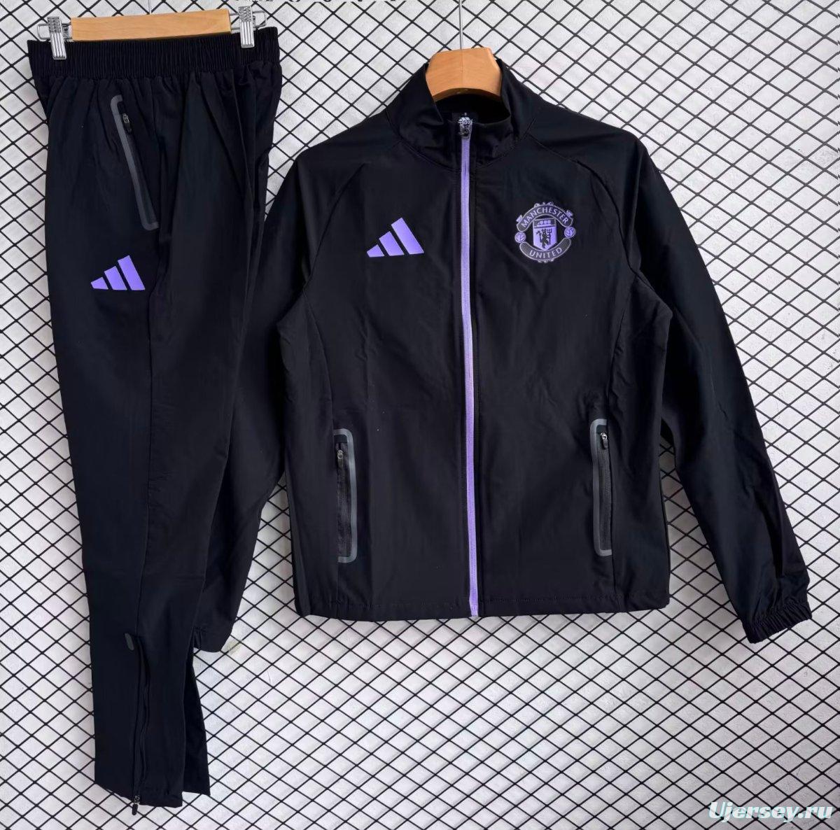 25/26 Manchester United Black with Purple Full zipper Jacket Tracksuit+ long pants