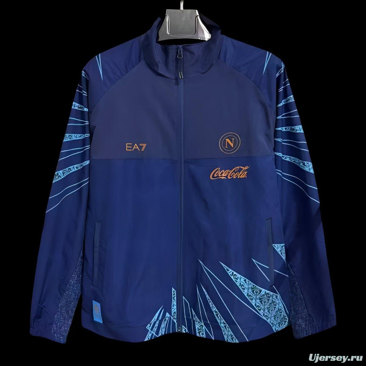 25/26 SSC Napoli Navy Blue with Geometric Pattern Full Zipper Windbreaker Jacket