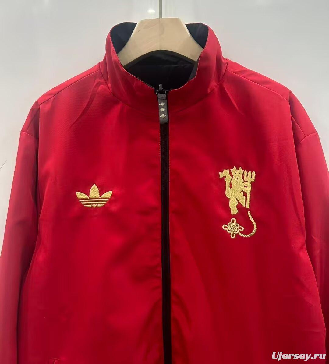 25/26 Manchester United Red/Black Reversible Full Zipper Windbreaker
