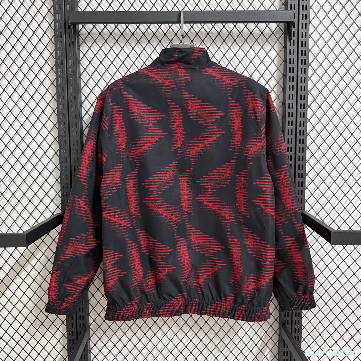 2025 Germany Black with Red Geometric Pattern Full Zipper Windbreaker