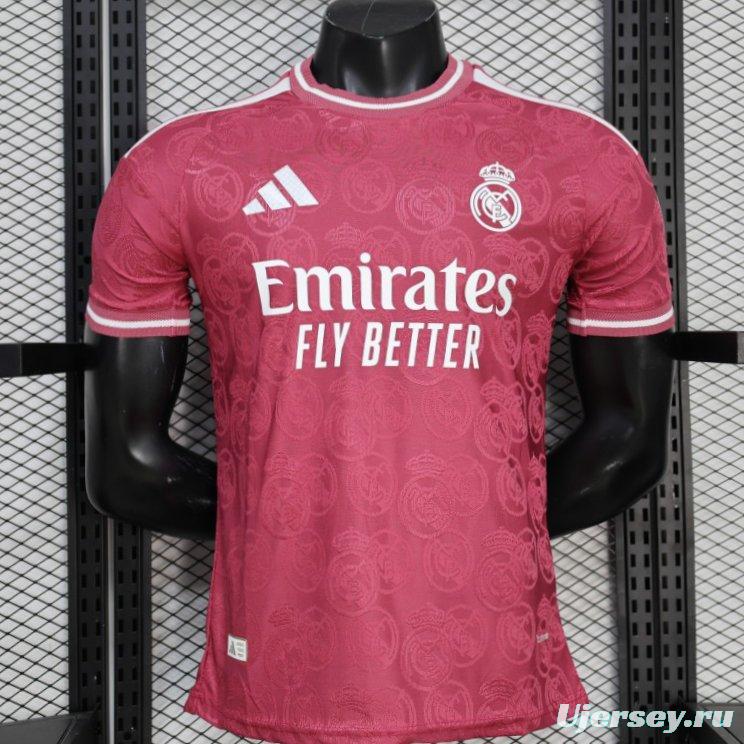 25/26  Player Version Real Madrid Third Dark Pink with all-over embossed crest pattern Jersey