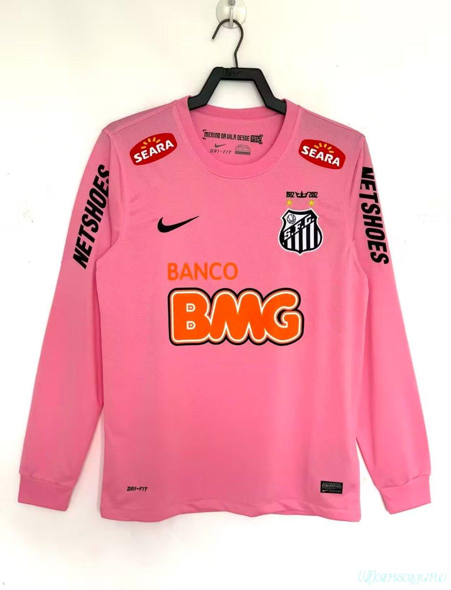 Retro 12/13 Santos Away Pink Long Sleeve Jersey