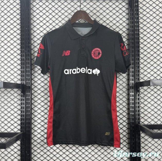 Player Version Womens 25/26  Deportivo Toluca FC Black Goalkeeper Short Sleeve Jersey with Polo Collar