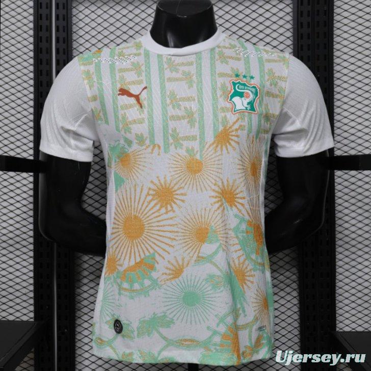 Player Version 2026 Ivory Coast Away White with Tropical Sunflower  Print Jersey
