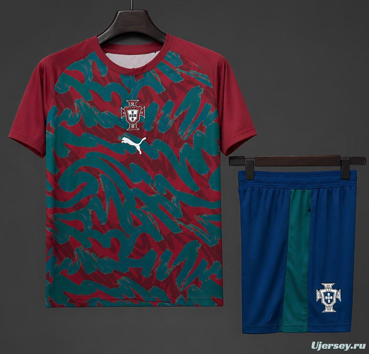 2026 Portugal  Pre-Match Red/Green Training Jersey + Shorts Set