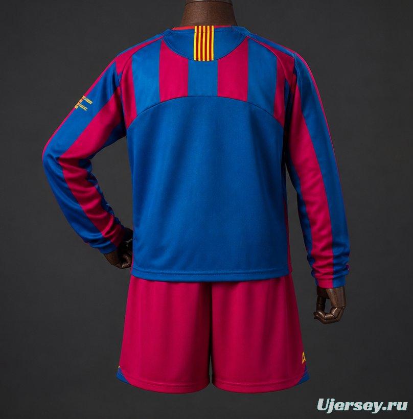 Retro Kids 05/06 Barcelona Home Long Sleeve Champion League Jersey