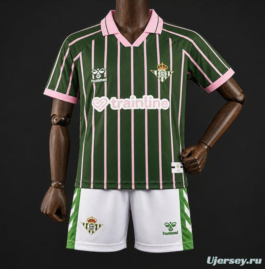 26/27 Kids Real Betis Balompié Dark Forest Green with Pink Pinstripe  Polo Collar Special Edition Jersey