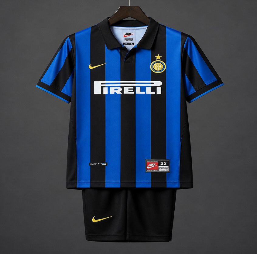 Retro 98/99 Kids  Inter Milan Blue & Black Stripe Home Jersey