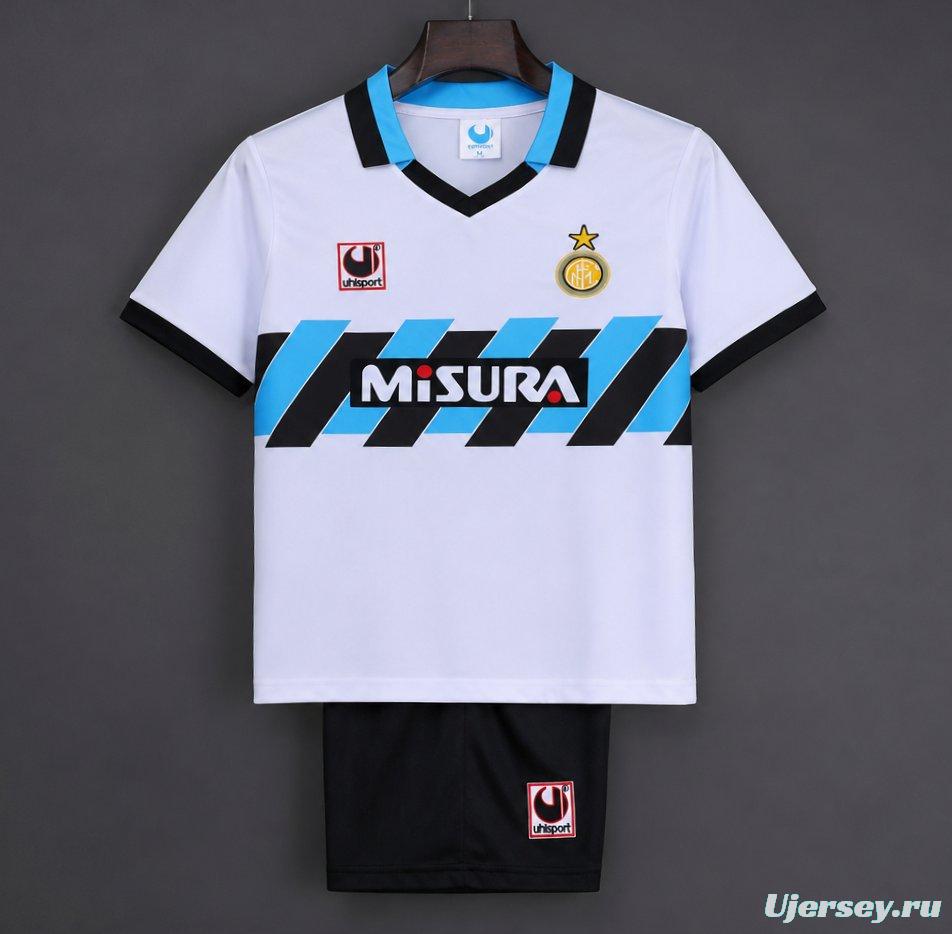 Retro 90/91 Kids Inter Milan White & Blue Away  Jersey
