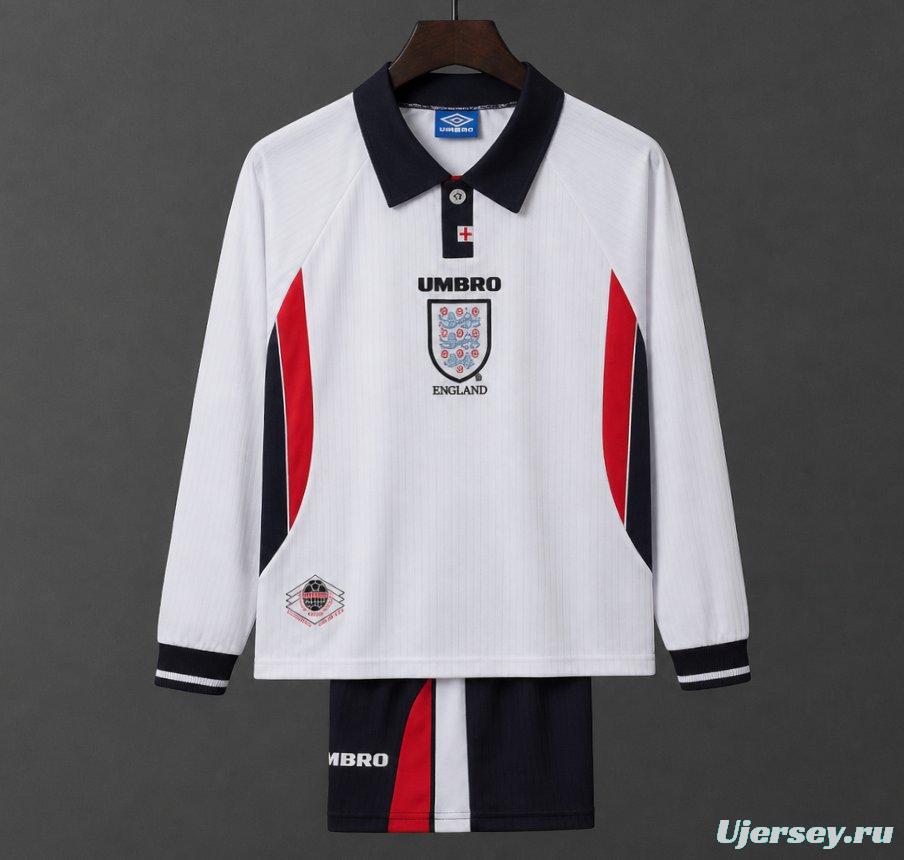 Retro Kids 1998 England Home Long Sleeve Jersey