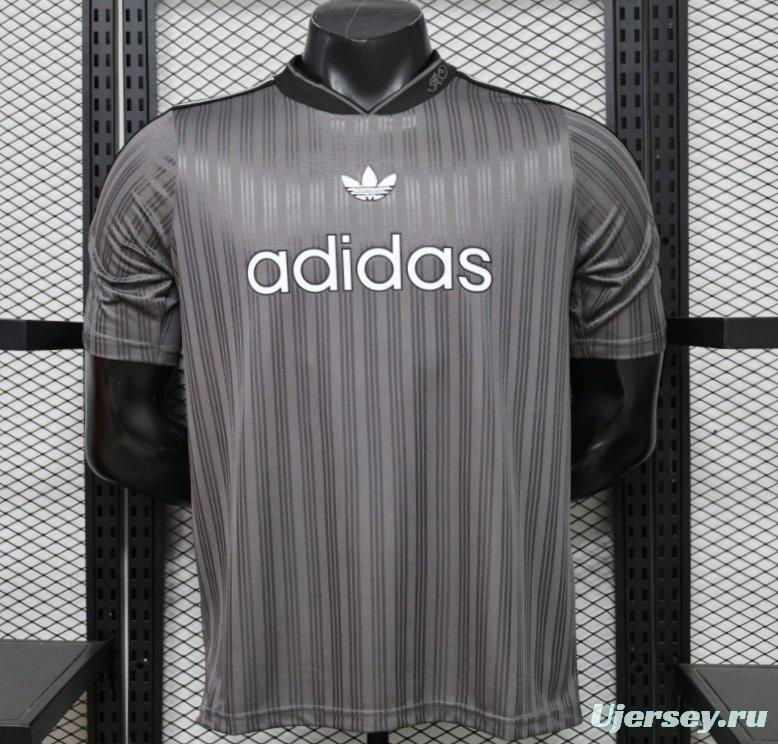 Player Version 2026  Adidas Originals Retro Style Charcoal Grey Stripe Football Jersey