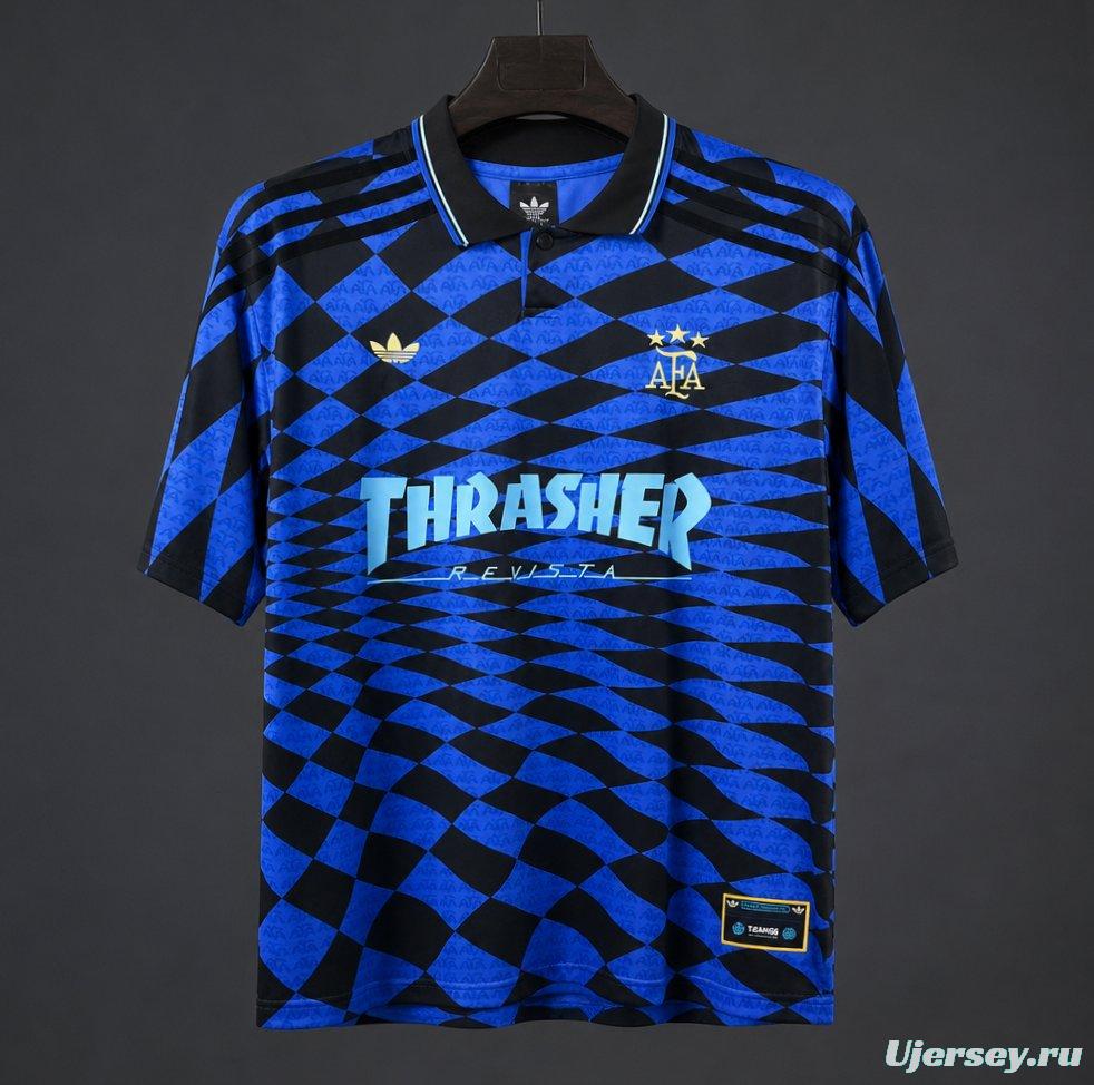 2026 Argentina x Thrasher x AFA Jersey With Blue Checkered Pattern