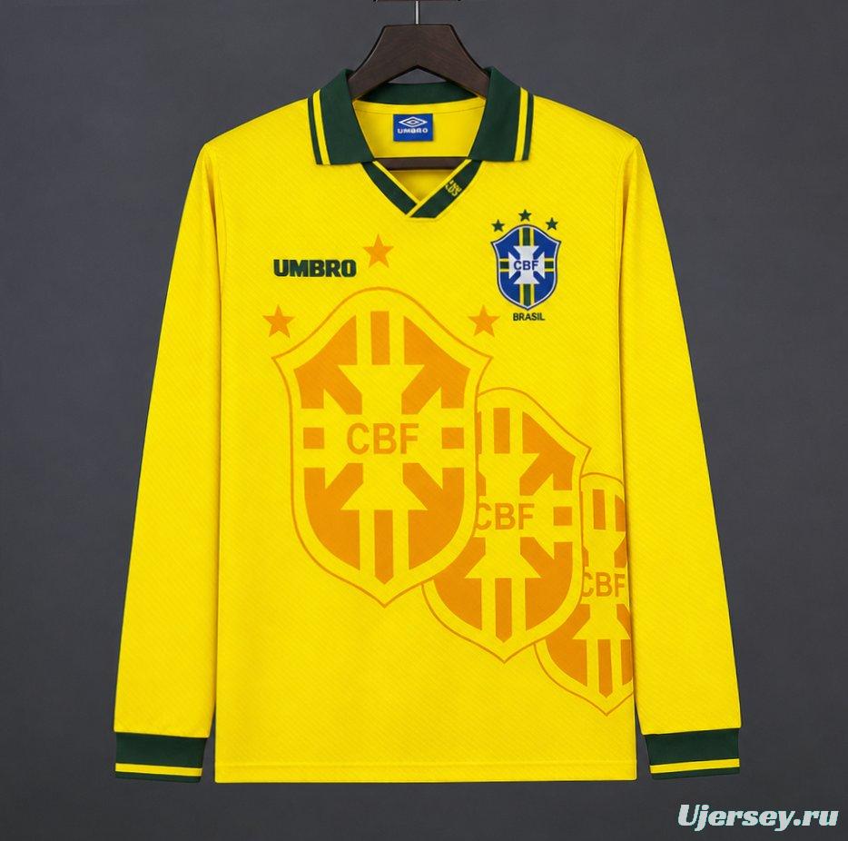Retro 1994 Brazil Home Long Sleeve Yellow Jersey