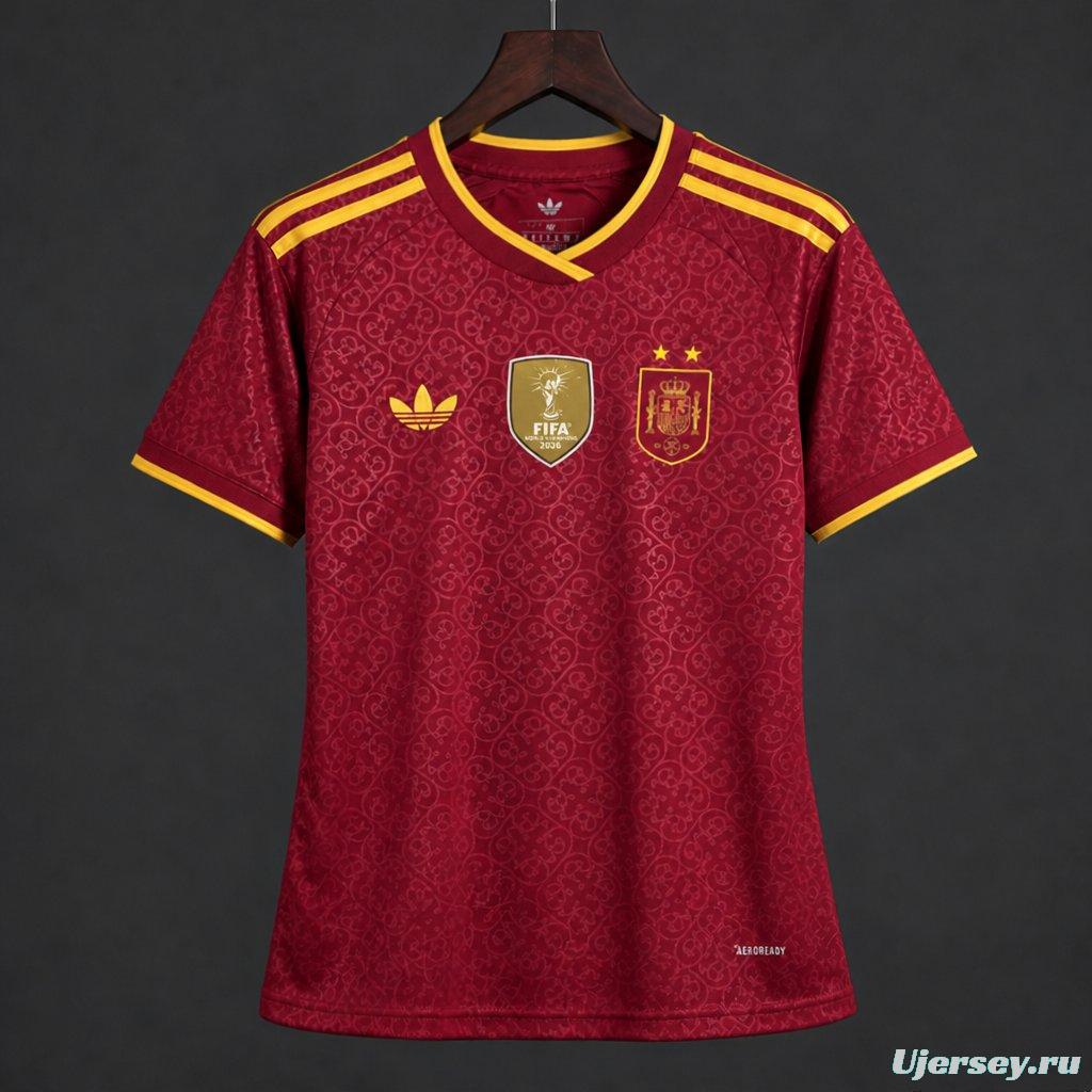 2 Star 2026 Womens Spain Away Red Special Edition Jersey With Champion Patch