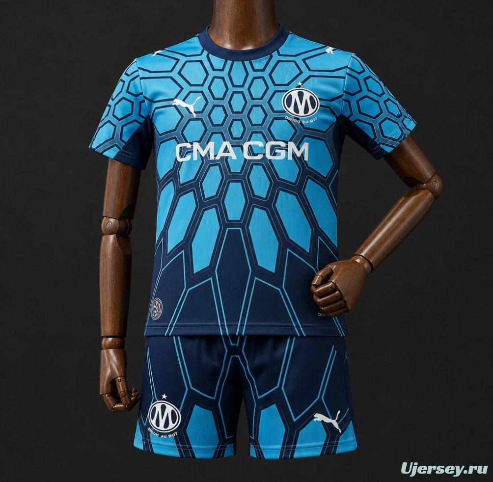 26/27 Kids Olympique Marseille Goalkeeper Bright Aqua/Club Navy Jersey