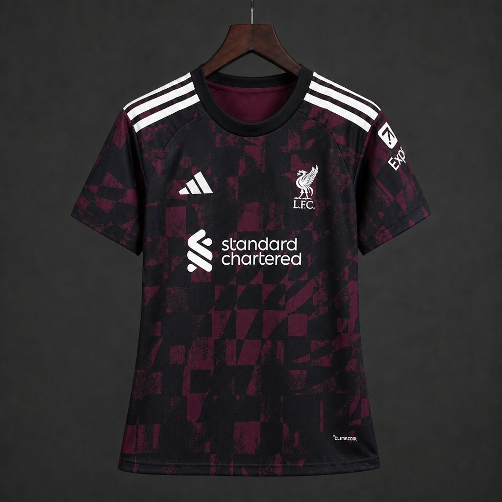 26/27 Womens  Liverpool Third Black with Burgundy  Jersey