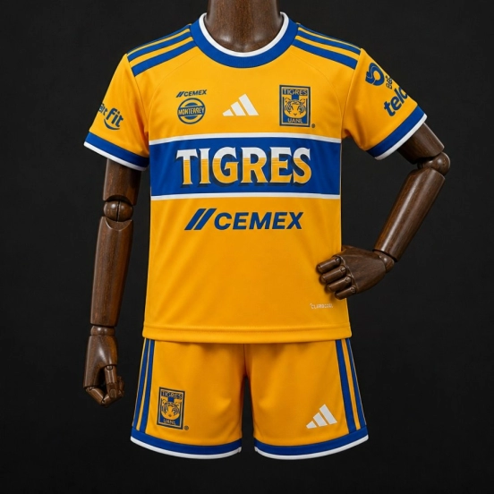 26/27 Kids Tigres UANL Gold With Blue Jersey Kit